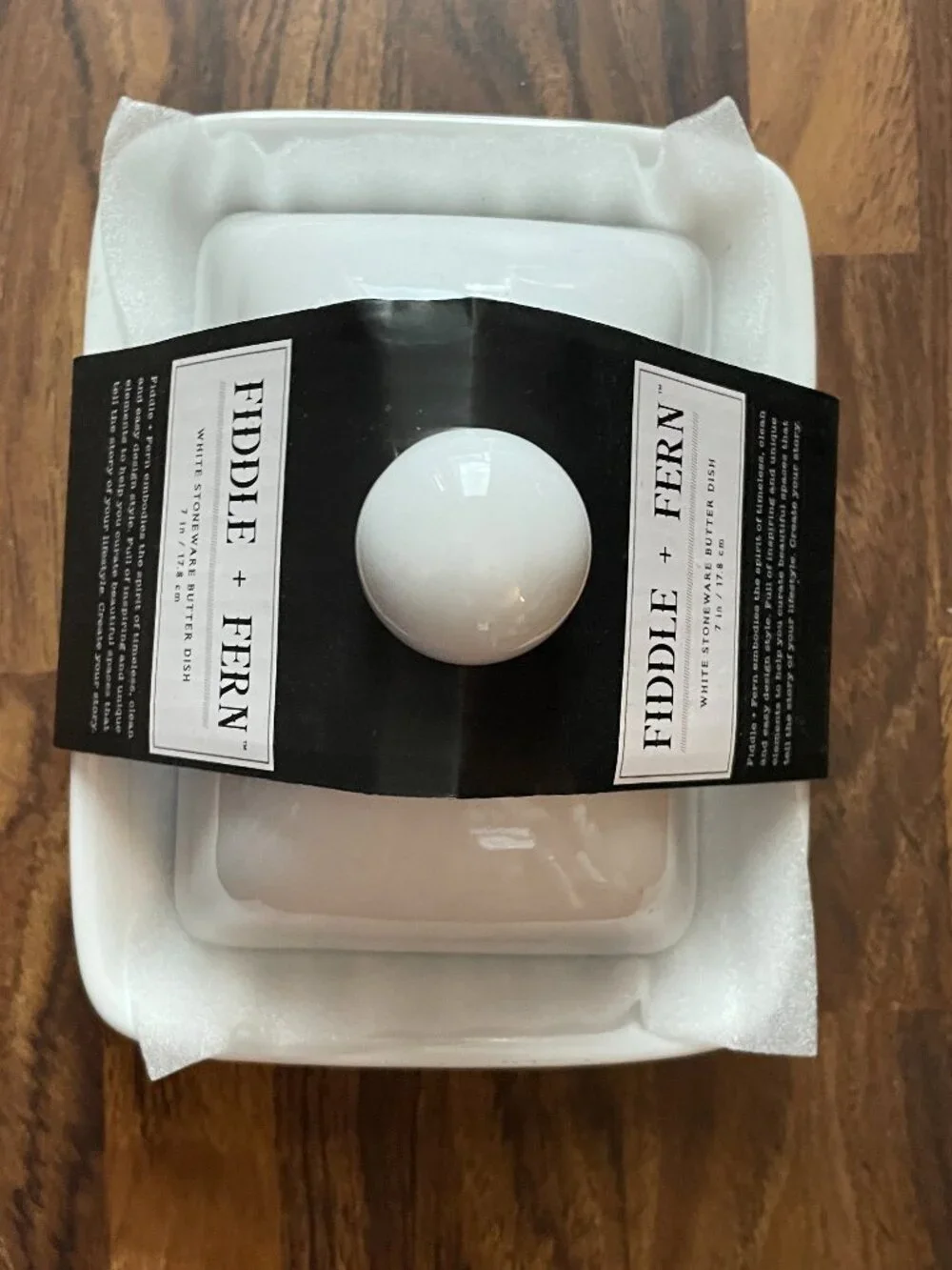 Fiddle + Fern White Stoneware Butter Dish-NWT